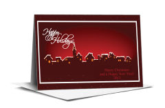 Red Abstract Christmas Village Cards  7.875